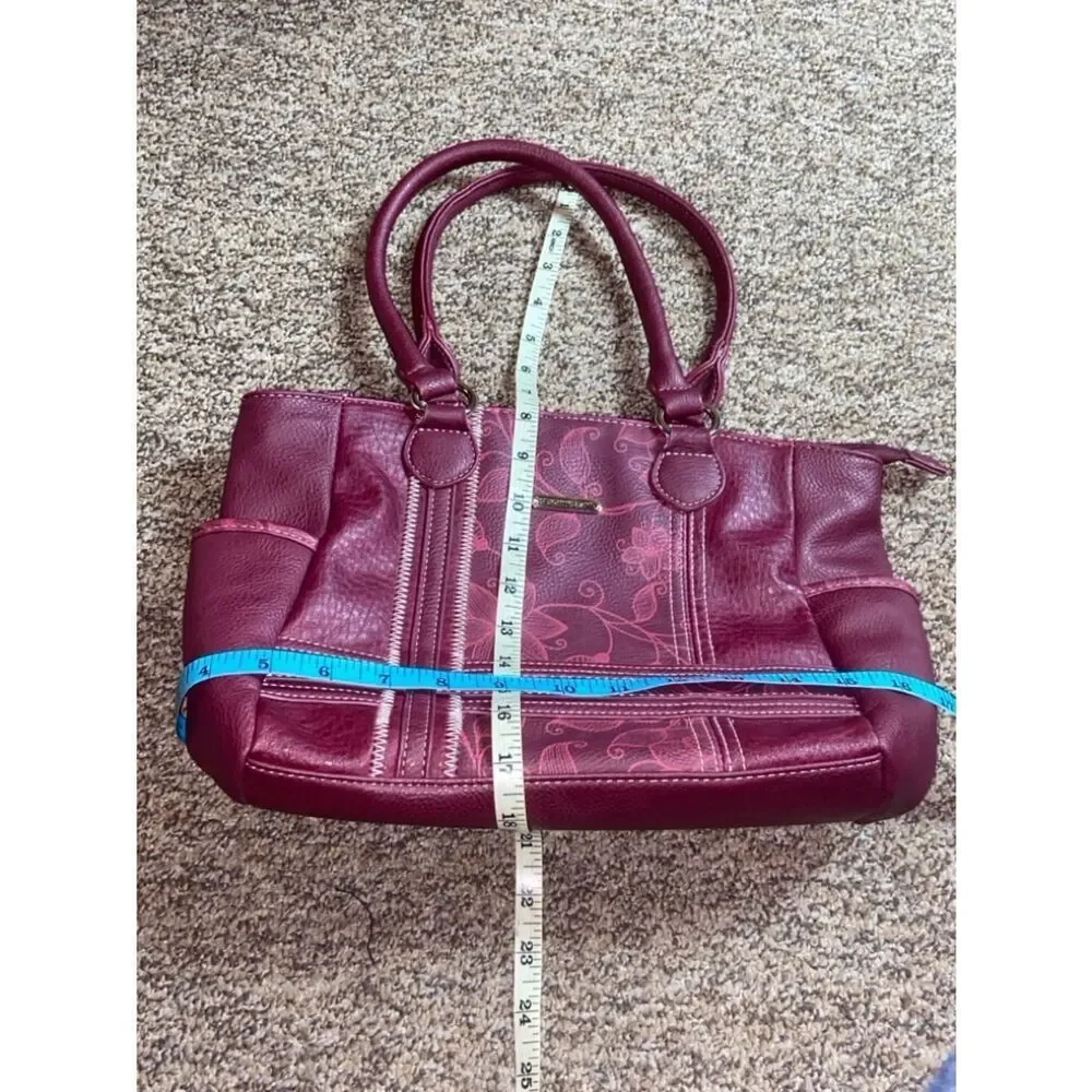 St John’s Bay Women's Floral-Embossed Shoulder Bag in Burgundy